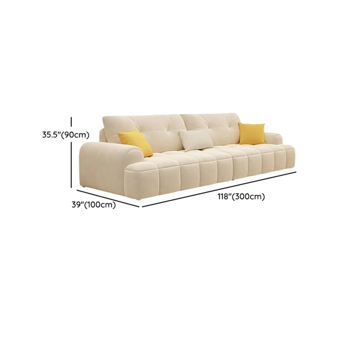Elegant Off-White Velvet Tufted Back Recessed Arm Sofa Image - 9