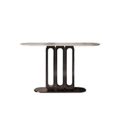 Elegant Oval Sintered Stone Black Pedestal Console Table Image - 1
