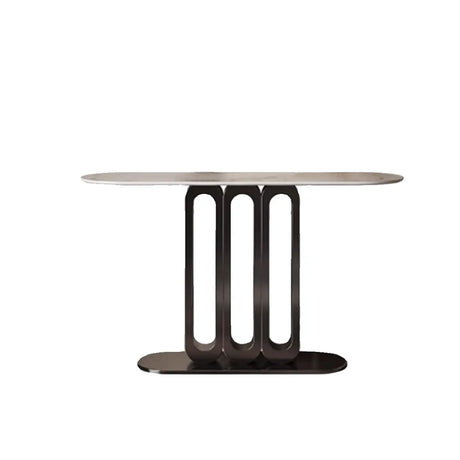 Elegant Oval Sintered Stone Black Pedestal Console Table Image - 1