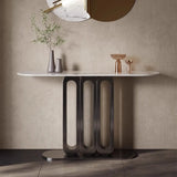 Elegant Oval Sintered Stone Black Pedestal Console Table Image - 2