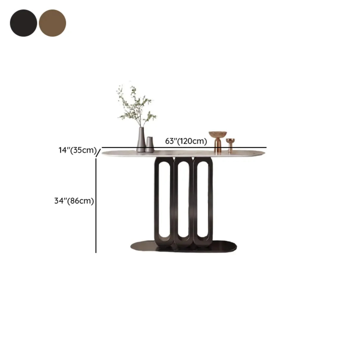 Elegant Oval Sintered Stone Black Pedestal Console Table 