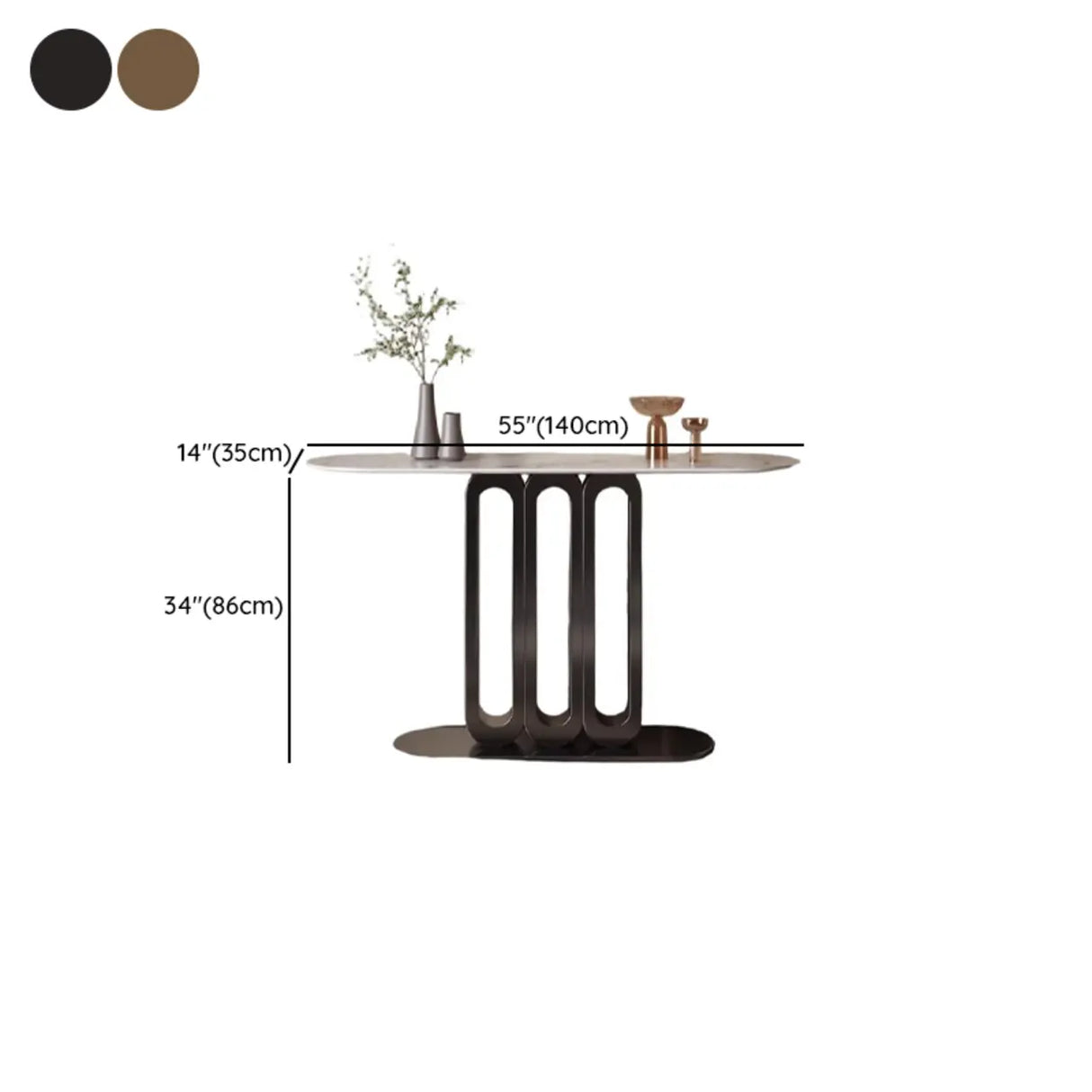 Elegant Oval Sintered Stone Black Pedestal Console Table Image - 8