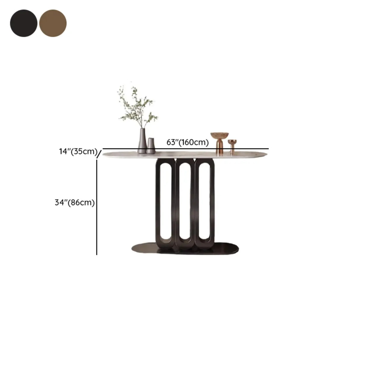 Elegant Oval Sintered Stone Black Pedestal Console Table Image - 9