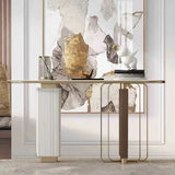 Elegant Oval Stone Metal Chalk Hallway Console Table Image - 1