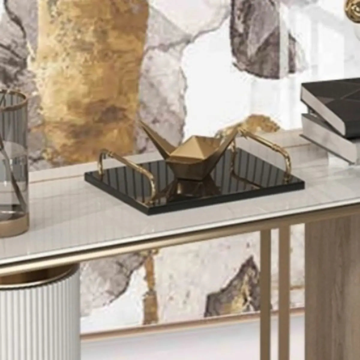 Elegant Oval Stone Metal Chalk Hallway Console Table Image - 3