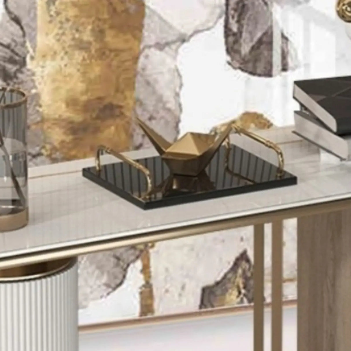 Elegant Oval Stone Metal Chalk Hallway Console Table Image - 3