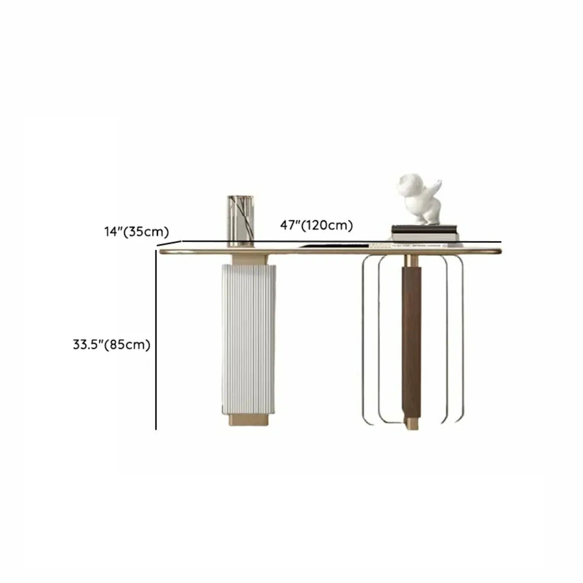 Elegant Oval Stone Metal Chalk Hallway Console Table Image - 7