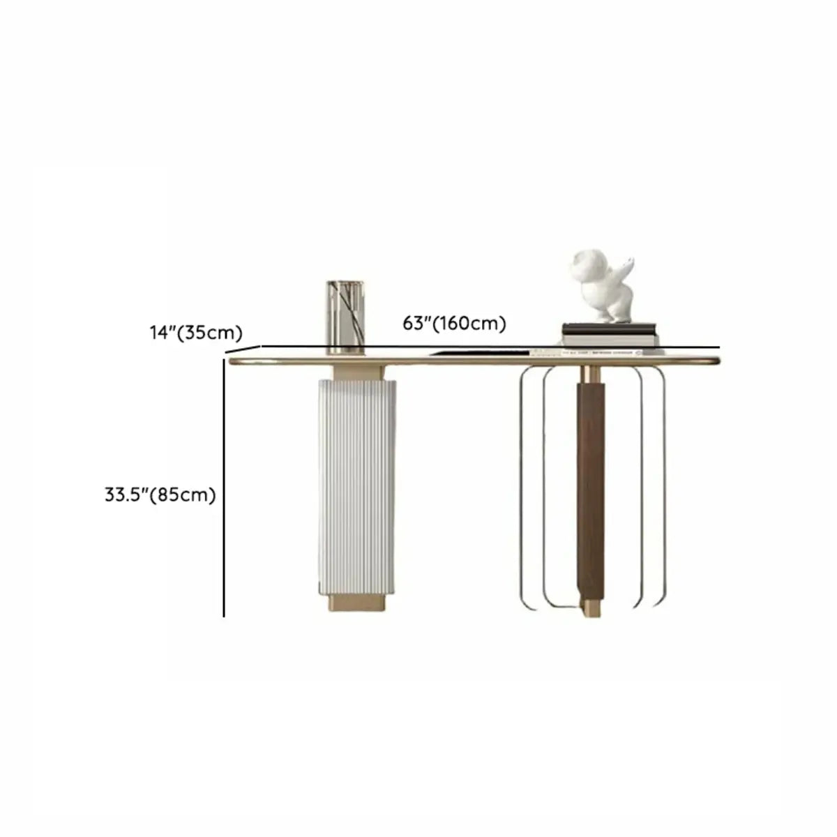 Elegant Oval Stone Metal Chalk Hallway Console Table Image - 9