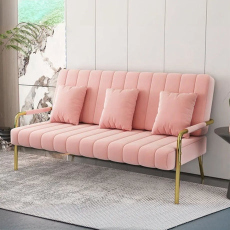 Elegant Pink Flannel Square Arm Sewn Pillow Back Sofa Image - 1