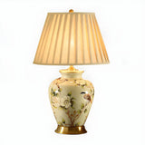 Elegant Pleated Fabric Floral Ceramic Base Table Lamp Image - 11