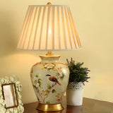 Elegant Pleated Fabric Floral Ceramic Base Table Lamp Image - 6