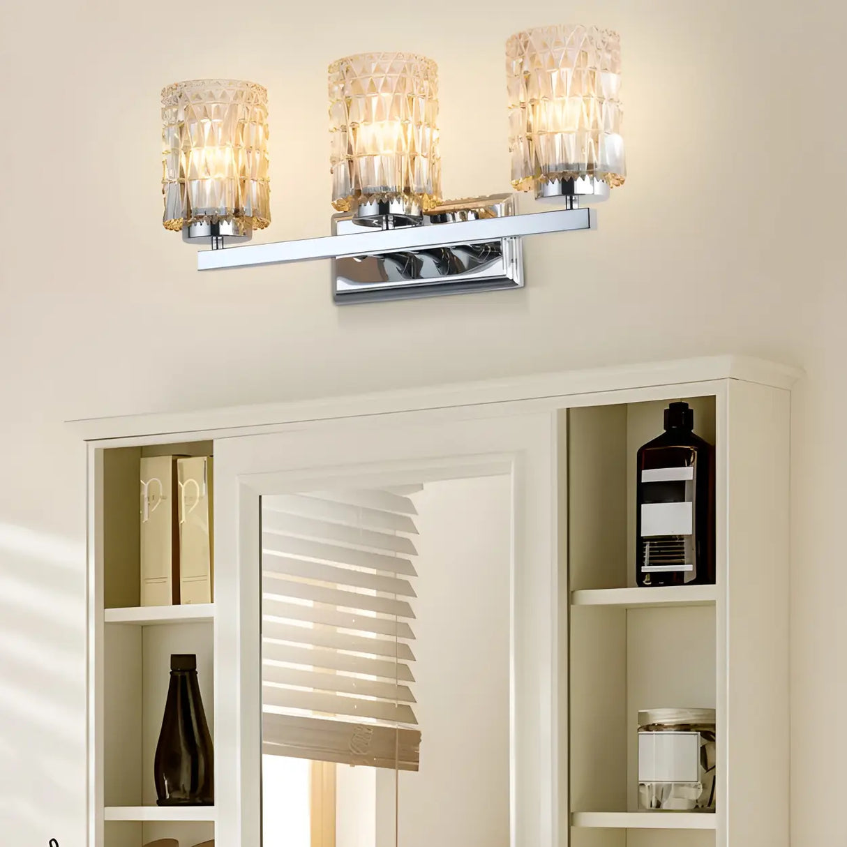 Elegant Prismatic Glass Cylinder 3-Light Vanity Light Image - 16