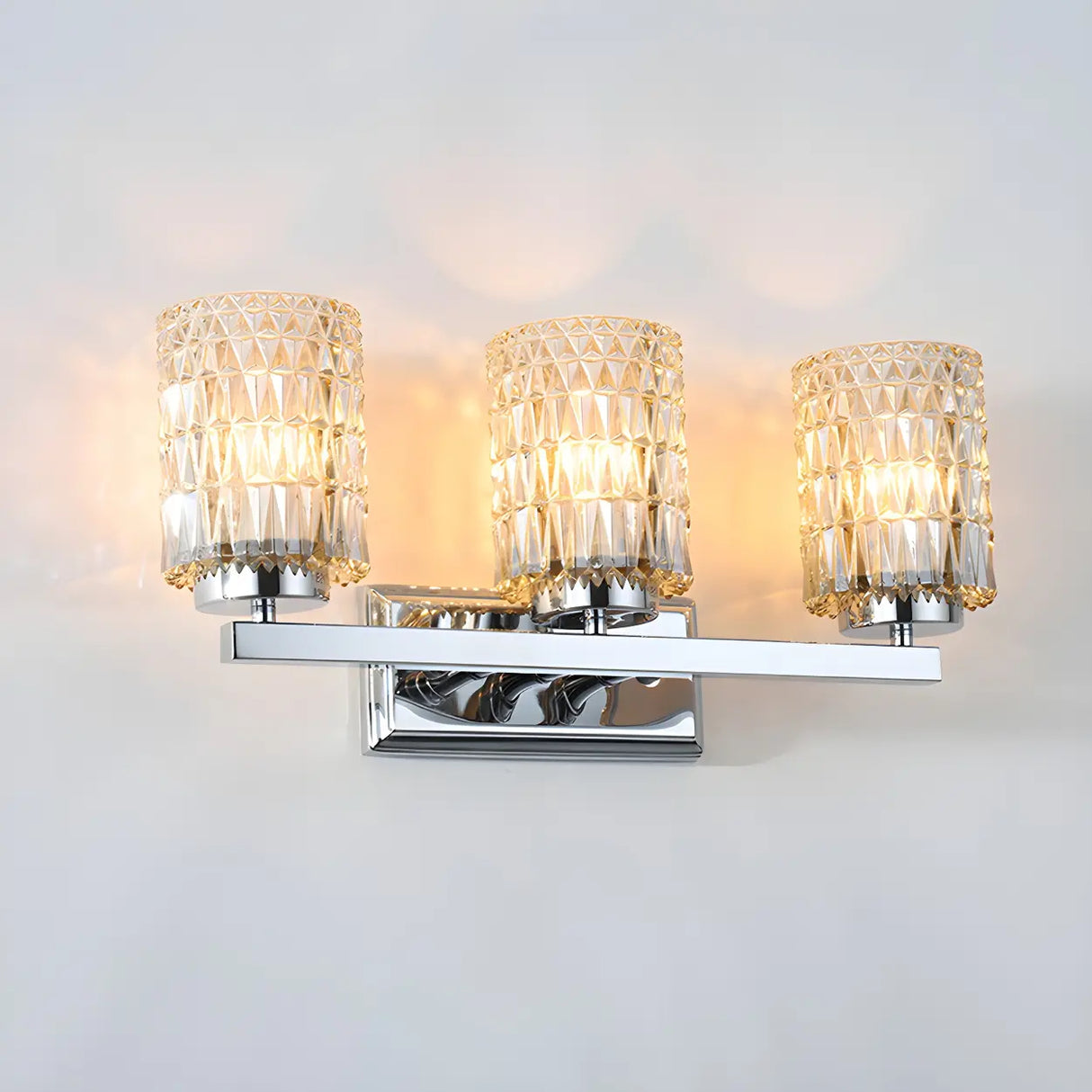Elegant Prismatic Glass Cylinder 3-Light Vanity Light Image - 9
