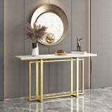 Elegant Rectangle Faux Marble Gold Trestle Console Table Image - 1