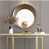 Elegant Rectangle Faux Marble Gold Trestle Console Table Image - 7