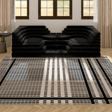 Elegant Rectangle Woven Black White Abstract Area Rug Image - 1