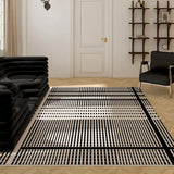 Elegant Rectangle Woven Black White Abstract Area Rug Image - 4