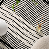 Elegant Rectangle Woven Black White Abstract Area Rug Image - 7