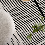 Elegant Rectangle Woven Black White Abstract Area Rug Image - 8