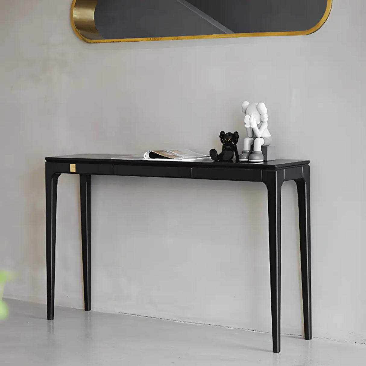 Elegant Rectangular Black Wooden Storage Console Table Image - 6