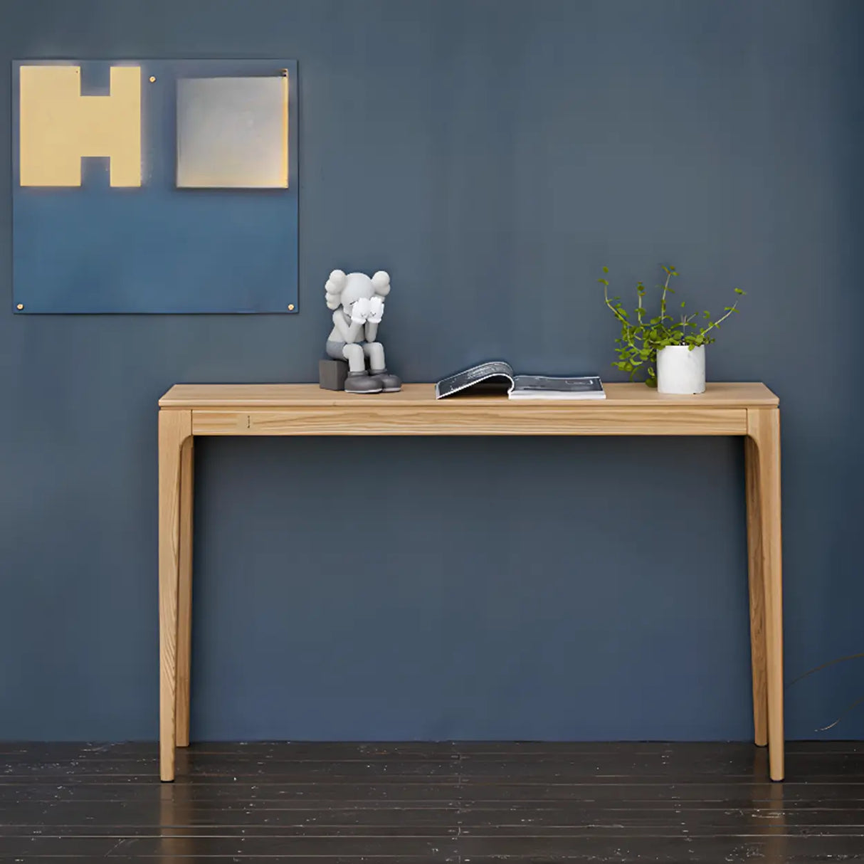 Elegant Rectangular Black Wooden Storage Console Table Image - 8