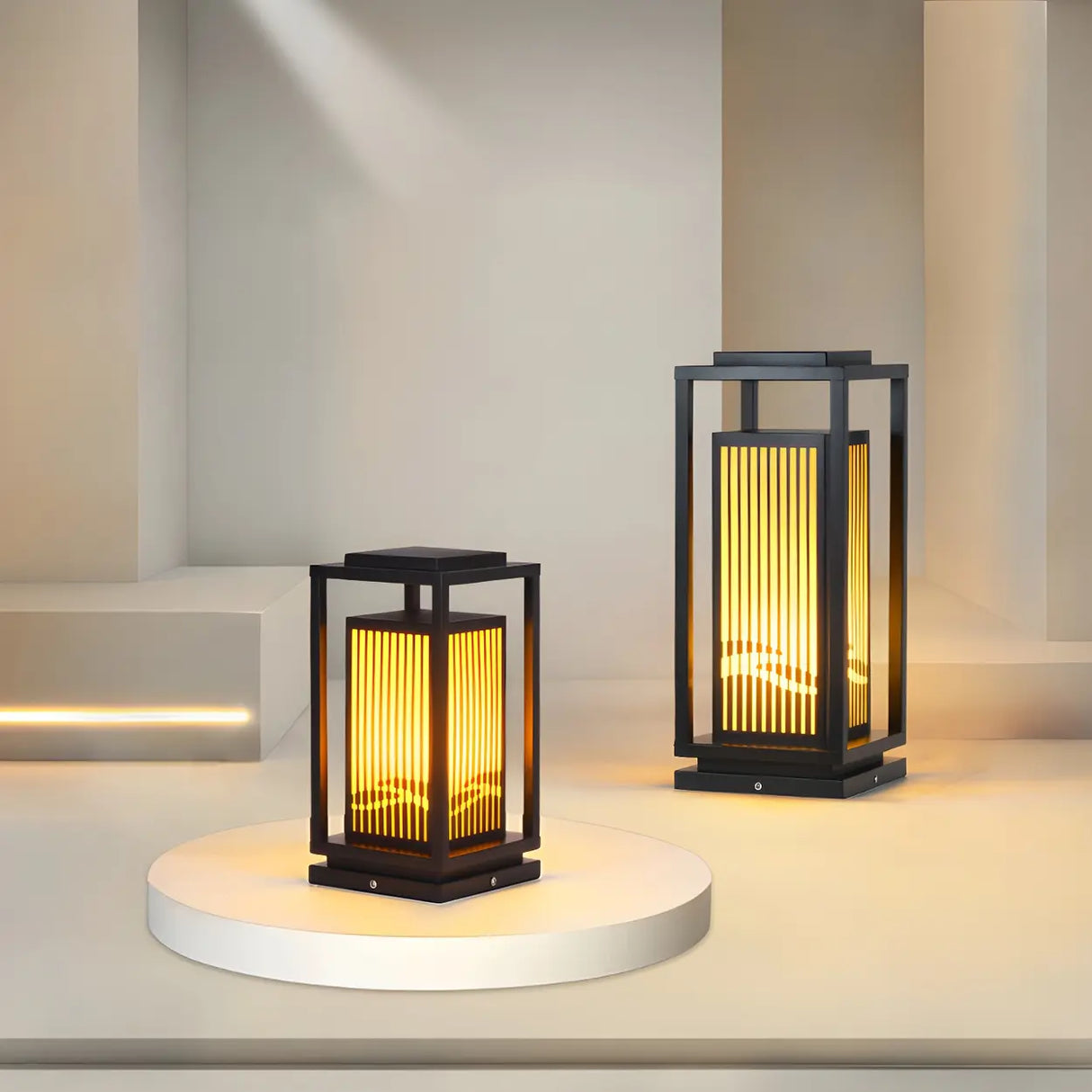 Elegant Rectangular Metal Floor Outdoor Garden Lamp Image - 1