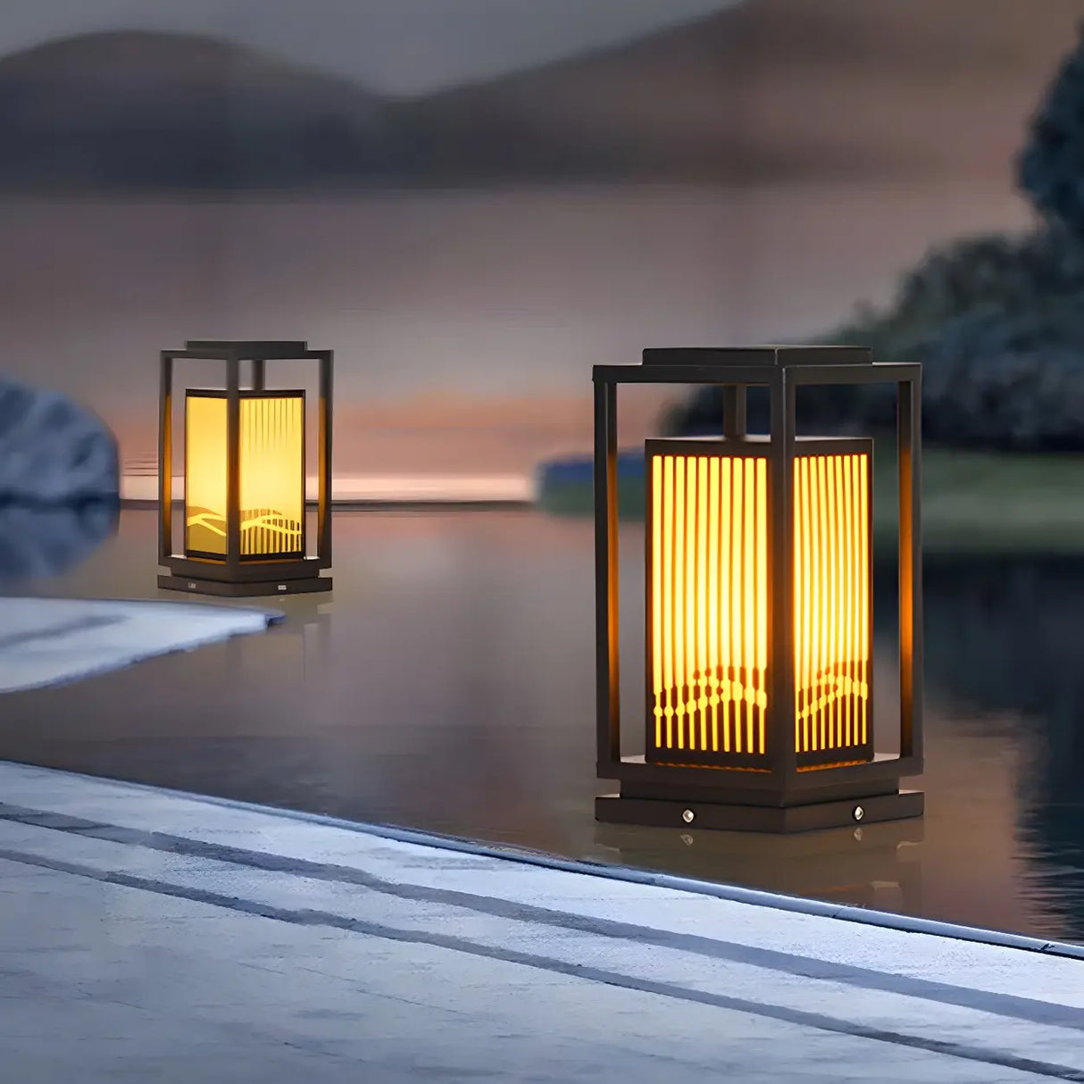 Elegant Rectangular Metal Floor Outdoor Garden Lamp Image - 12