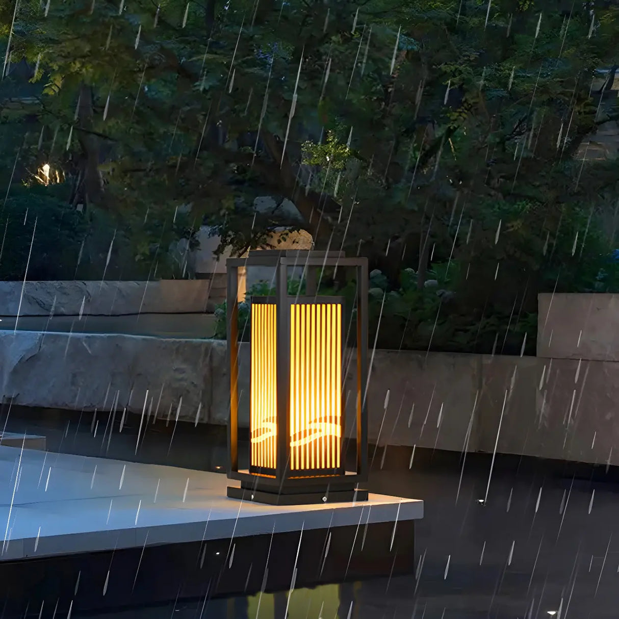 Elegant Rectangular Metal Floor Outdoor Garden Lamp Image - 13