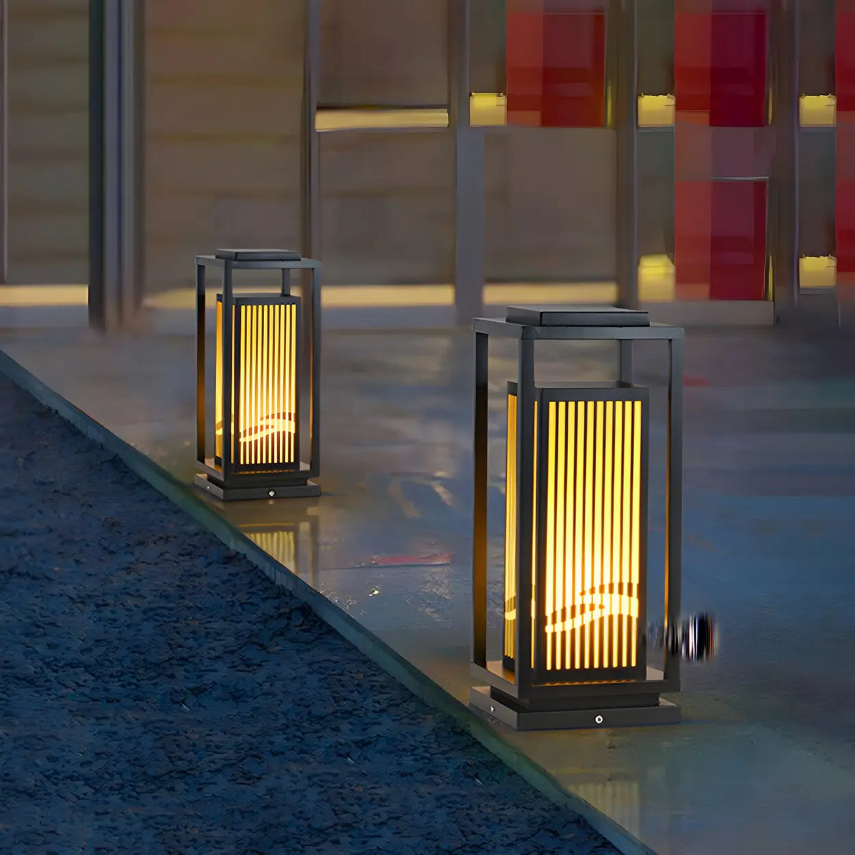 Elegant Rectangular Metal Floor Outdoor Garden Lamp Image - 14