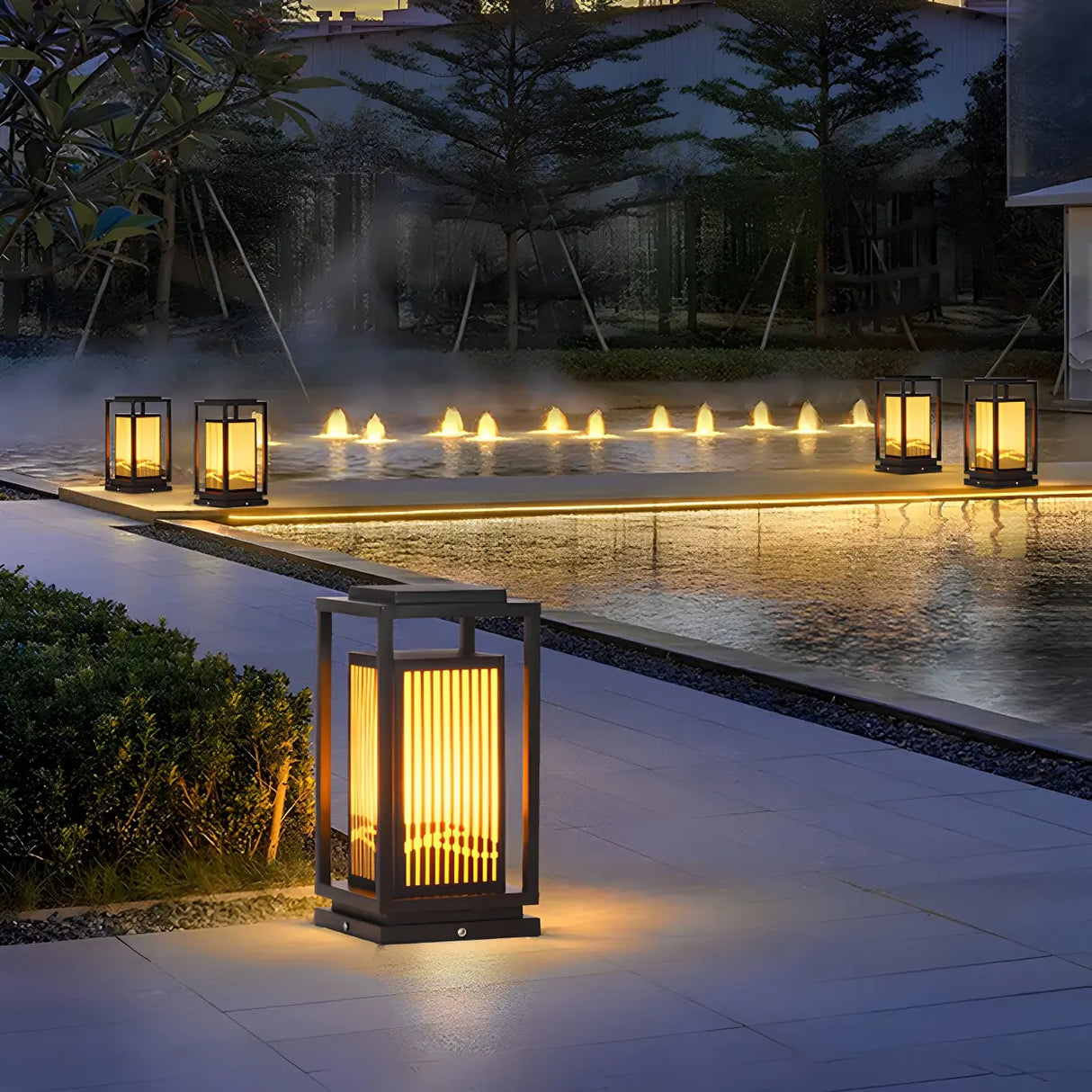 Elegant Rectangular Metal Floor Outdoor Garden Lamp Image - 15