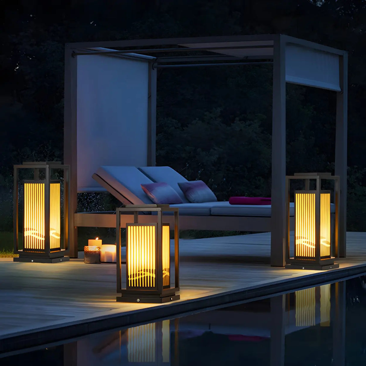 Elegant Rectangular Metal Floor Outdoor Garden Lamp Image - 16