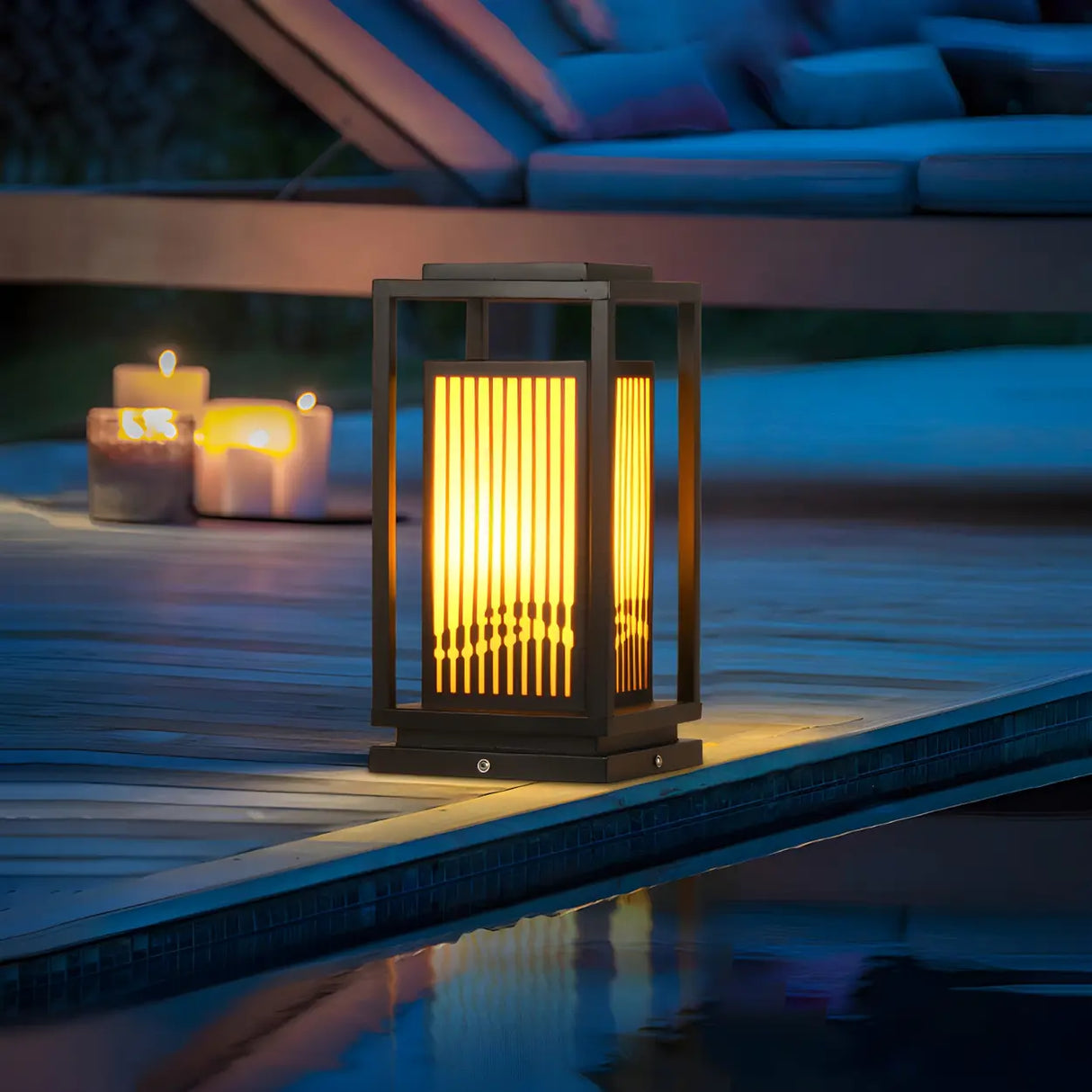 Elegant Rectangular Metal Floor Outdoor Garden Lamp Image - 4