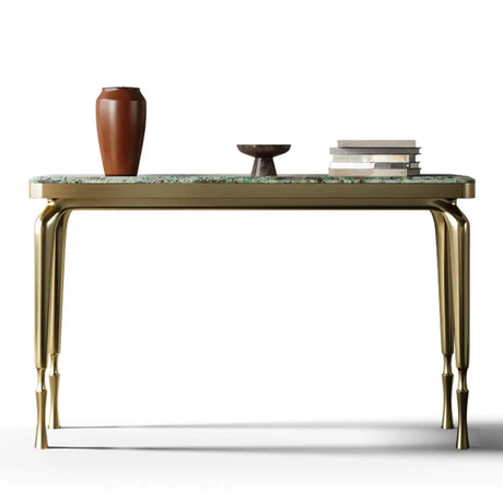 Elegant Rectangular Stone Green Top Standard Console Table Image - 1