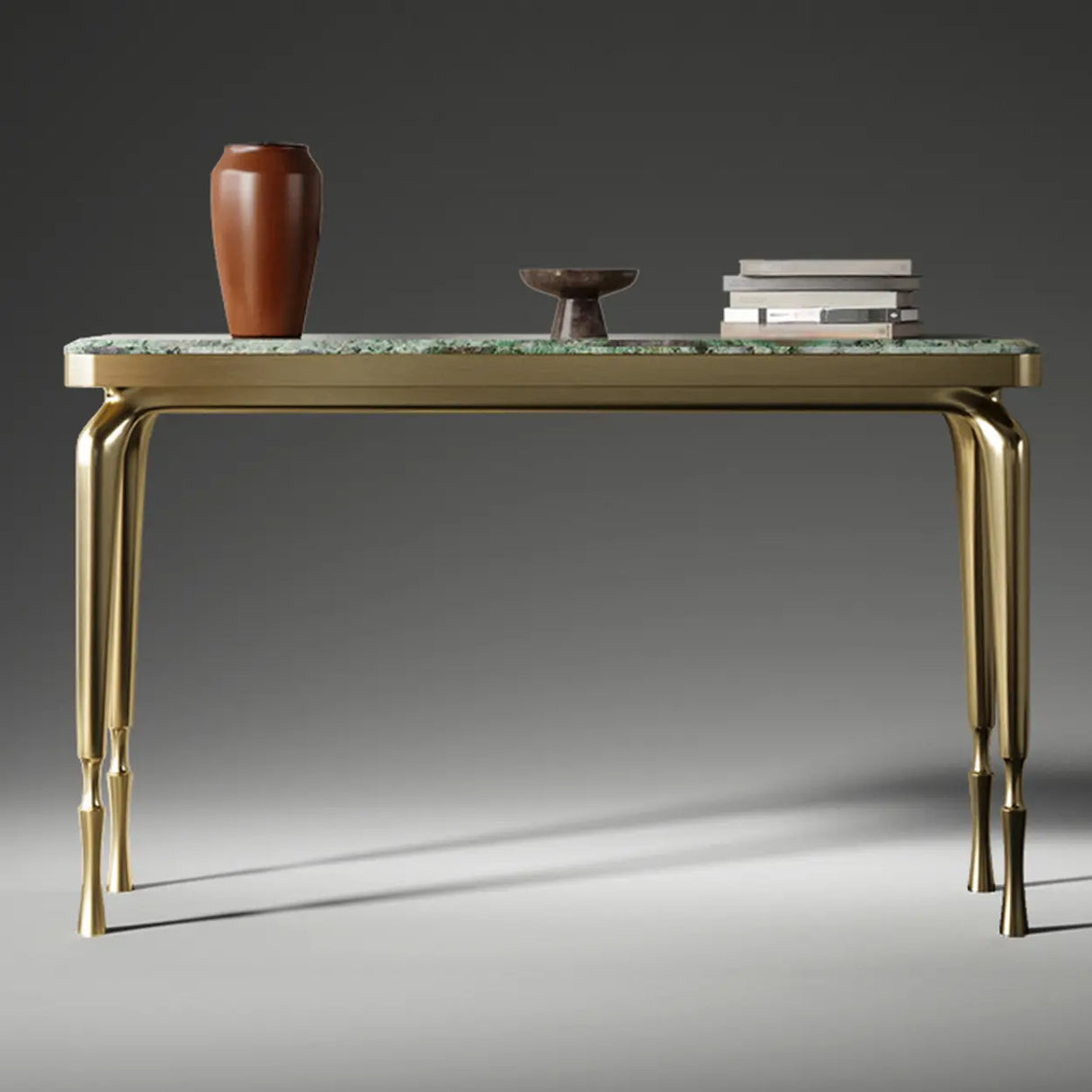 Elegant Rectangular Stone Green Top Standard Console Table Image - 3