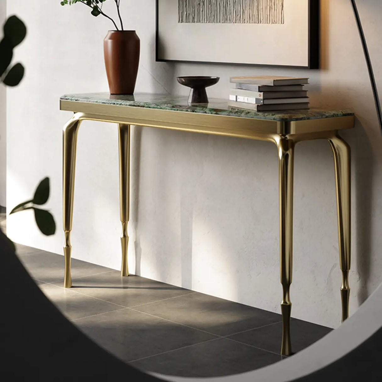 Elegant Rectangular Stone Green Top Standard Console Table Image - 4