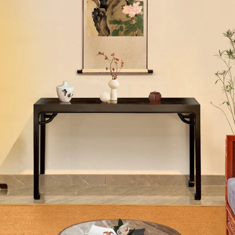 Elegant Rectangular Wood Black Foyer Console Table Image - 1