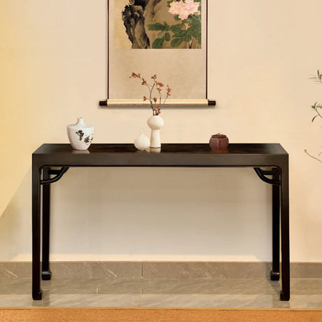 Elegant Rectangular Wood Black Foyer Console Table Image - 2