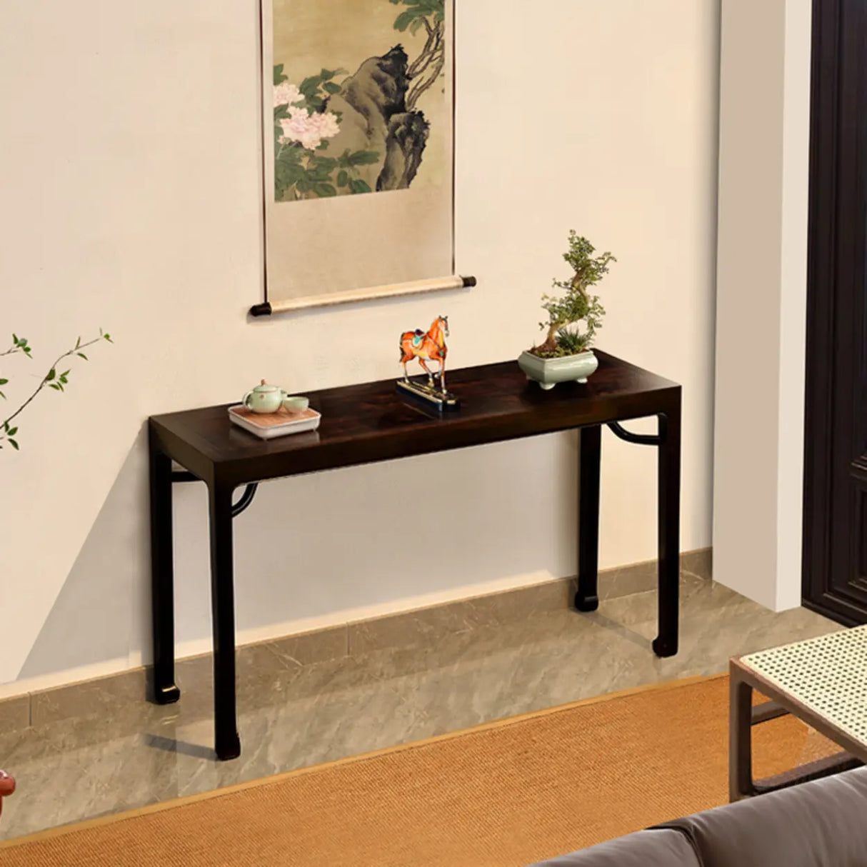 Elegant Rectangular Wood Black Foyer Console Table Image - 3