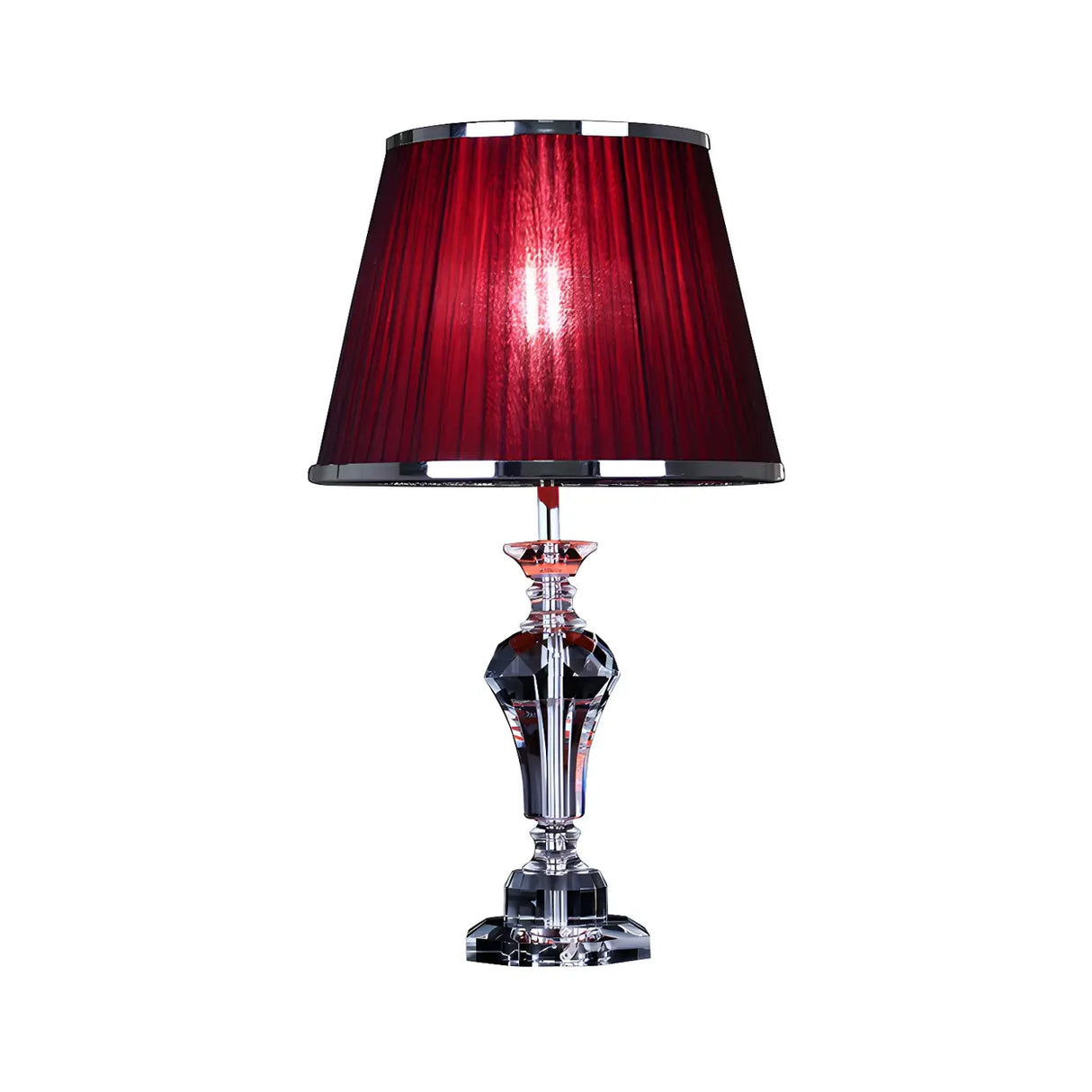 Elegant Red Fabric Faceted Crystal Base Table Lamp Image - 4