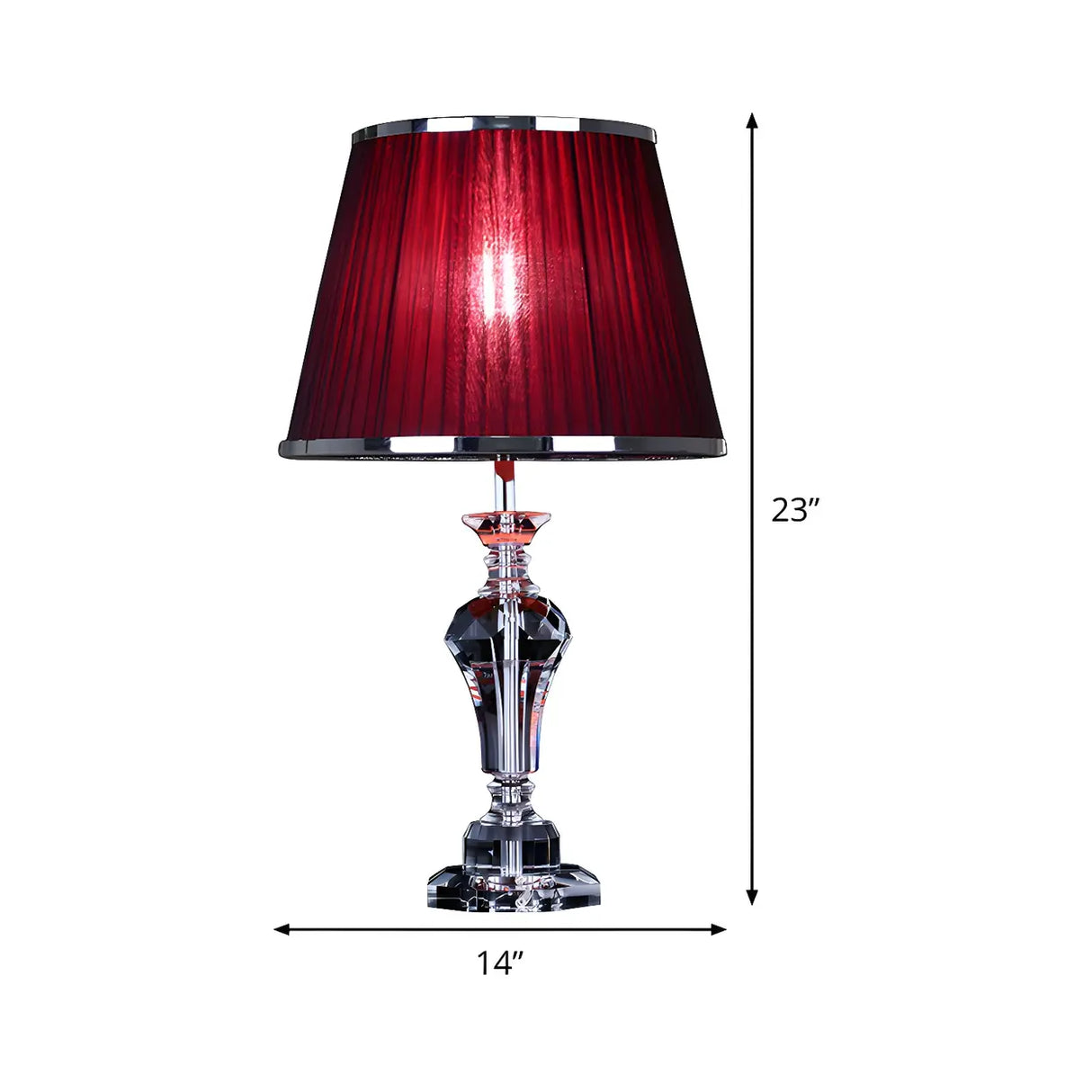 Elegant Red Fabric Faceted Crystal Base Table Lamp 