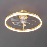 Elegant Ring Crystal Flower Brass Ceiling Fan Light Image - 11