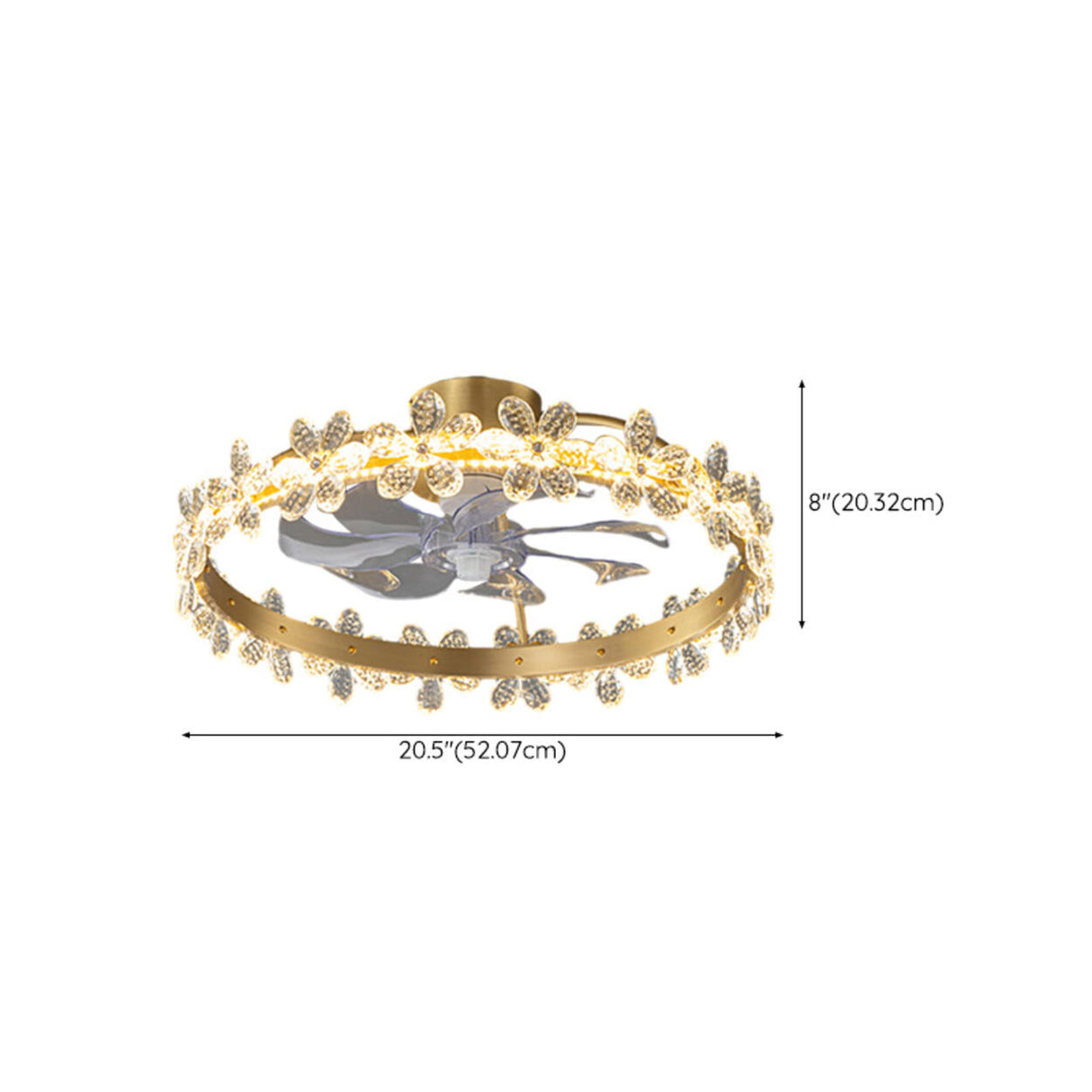 Elegant Ring Crystal Flower Brass Ceiling Fan Light 