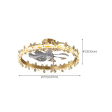 Elegant Ring Crystal Flower Brass Ceiling Fan Light #size