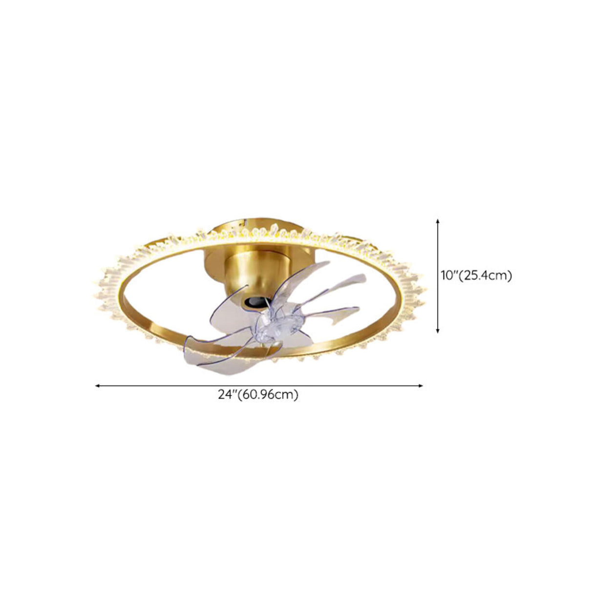 Elegant Ring Crystal Flower Brass Ceiling Fan Light Image - 20