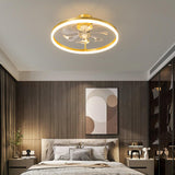 Elegant Ring Crystal Flower Brass Ceiling Fan Light Image - 5