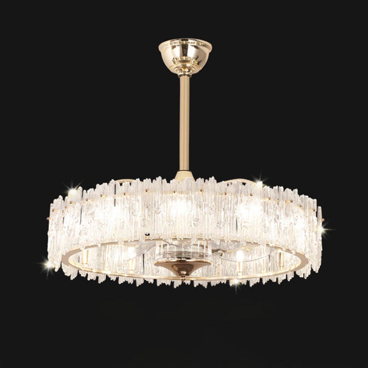 Elegant Round Crystal Chandelier Ceiling Fan Light Image - 12