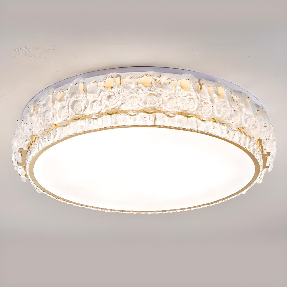 Elegant Round Drum Crystal Flush Mount Ceiling Light Image - 9