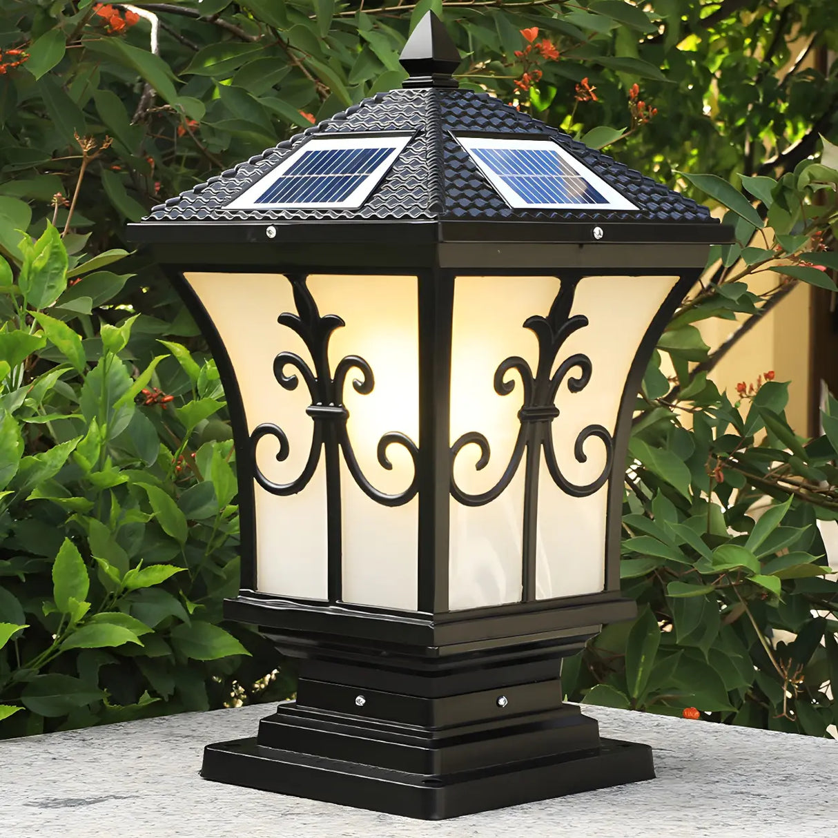 Elegant Solar Lantern Black Metal Outdoor Table Lamp Image - 1
