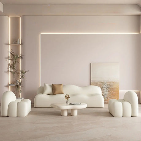 Elegant Solid White Water Resistant Faux Leather Sofa Image - 2