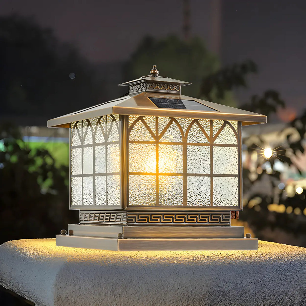 Elegant Square Glass Solar Outdoor Table Lamp Bronze Image - 1